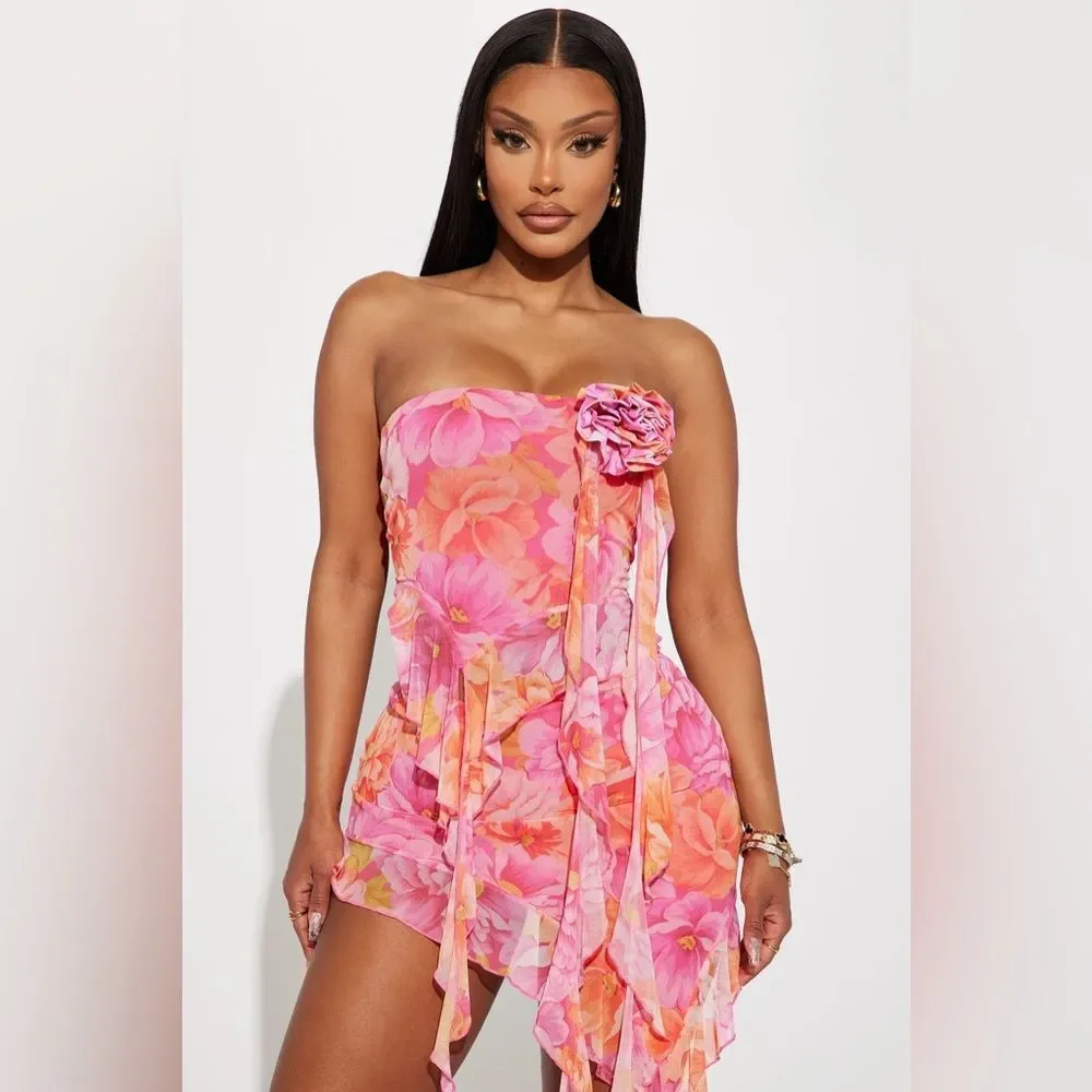 Not Looking Back Mesh Skirt Set - Pink/combo